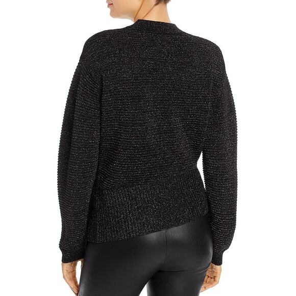 MICHELLE MASON Metallic Twist Ribbed Sweater Navy Asymmetric Hem Women's P/US 2 - Picture 4 of 13